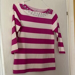 St. John's Bay Pink and Cream Striped Long Sleeve Tee